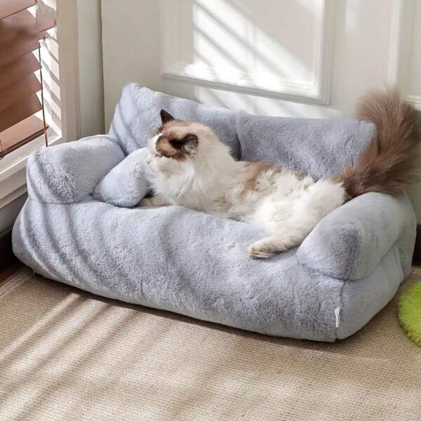 SUNFIONA Sofá-cama para gatos - Sofá para animais de estimação para todas as estações, cama para gatos, sofá de pelúcia confortável, adequado para o outono e inverno, adequado para gatos e cães pequenos que vivem em ambientes internos, decoração confortável para casa, sofá-cama para gatos, móveis modernos para animais de estimação, móveis duráveis para animais de estimação