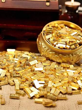 100 st mini-guldlegeringstackor, 0,4"*0,2" simulerade guldtackor, falska guldtackor för skattkistedekor, Halloween-falska pengar i bulkförpackning - ministorlek, lätt, realistiska detaljer för piratskattjaktsfest, film-/teaterproduktioner, Halloween-festdekor