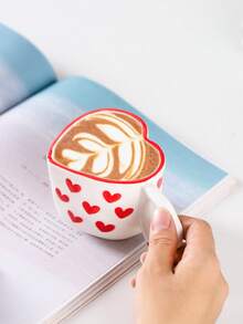 1 件流行手绘心形马克杯，创意心形手柄陶瓷杯，可爱拿铁咖啡杯适合家庭、牛奶、早餐、聚会、下午茶、浪漫情侣、独特女孩杯 - 彩色 - 查看 8
