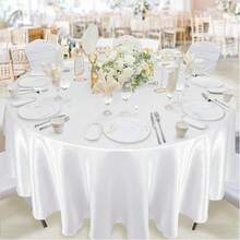 1pc Satin Round Solid Color Tablecloth, Suitable For Wedding Party Dining Banquet - White - View 11