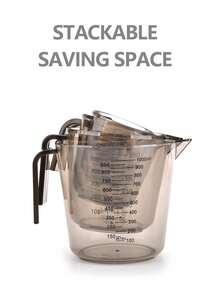 1pc 150ml/300ml/600ml/1000ml PS Graduated Measuring Cup, Coffee Measuring Cup, Thick & Durable, Multi-Size Options, Stackable For Easy Storage, Transparent Container, Baking Tool, Multi-Functional Kitchen Utensil, Kitchen Essential - Brown - View 3