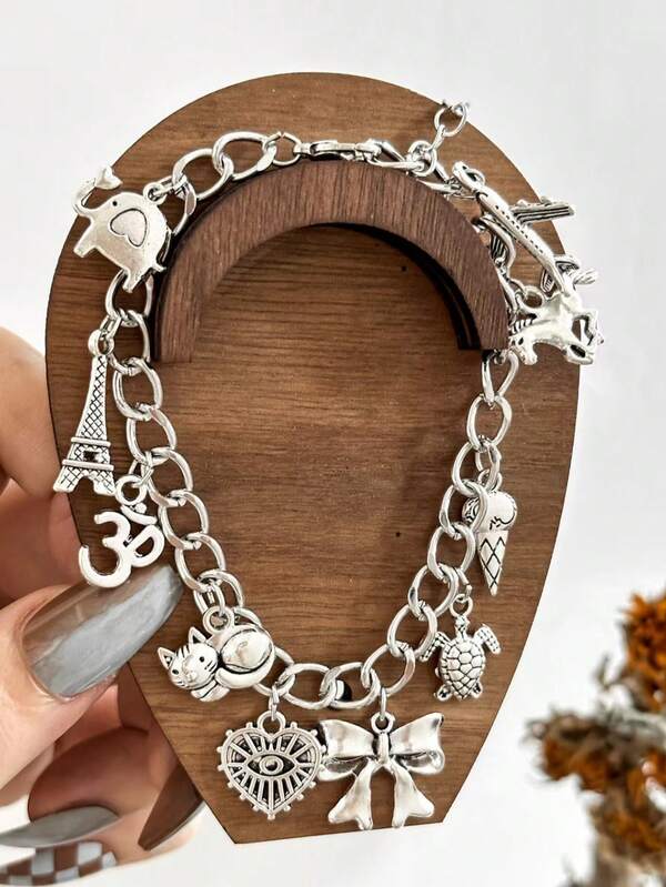 1 pieza Pulsera con dije personalizado de avión, letra, mariposa, gato, tortuga para mujeres