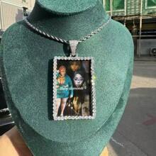 Custom Men's Hip Hop DIY Round Photo Frame Fully Paved Zirconia Stone Necklace, Shiny Personalized Accessory - Multicolor - View 17