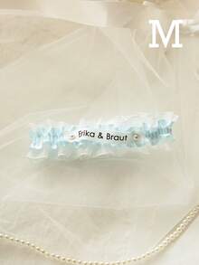 Satin Lace Wedding Garter, Customizable Name Date Letter Embroidery, Faux Pearl Double Layer Adjustable Plus Size Garter, Wedding Keepsake - Multicolor - View 16