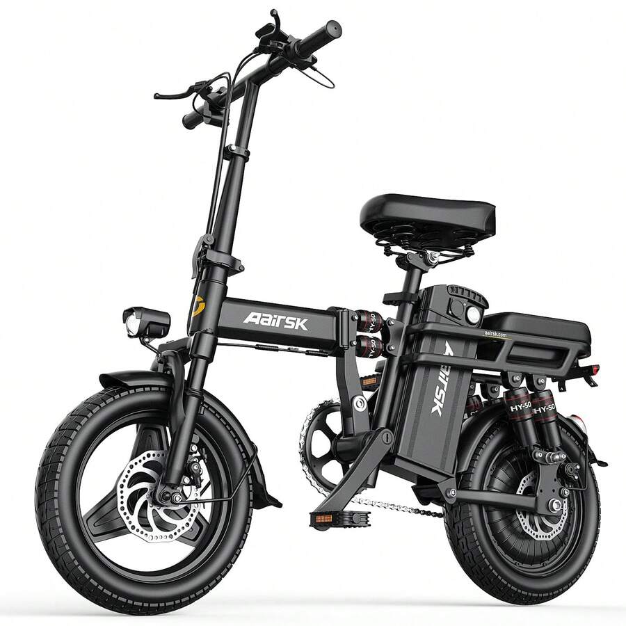 Foldable Adult Electric Bicycle With 14-Inch Tires, 500Wmotor Power, 20ah Capacity Lithium Battery, Maximum Speedof 35km/H,Maximum Driving Range Of 45 Miles, Maximumload Capacity Of 120 Kilograms, Suitable For Commutingelectric Bicycles - màu đen - Xem 1