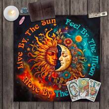 1 件派对游戏和活动优雅太阳和月亮曼陀罗祭坛布与星星设计星空桌布巫术占星术黑色神谕垫塔罗牌桌布波西米亚风游戏垫布家居装饰 - 彩色 - 查看 4