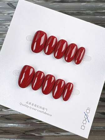 10-Piece Handmade Wearable Nail Tips, Short Almond-Shaped Press-On False Nails, Sweet And Luxurious Style, Smooth And Shiny Pure Red Press-On Short Nails, Suitable For Women And Girls For Daily And Festive Wear