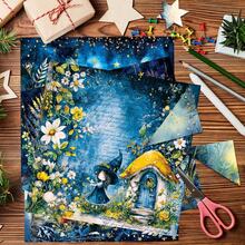 12 Stücke blaue Märchenwald Serie Sammelalbum Papier - Pilze, Feenhäuser Muster ästhetisches Bastelpapier für Junk Journals, Collagen, Kartenherstellung & DIY Bastel Projekte