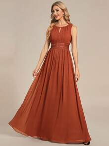 EVERPRETTY Romantic Chiffon Backless Ruffle Detail Tangerine Bridesmaid Dress, Wedding Guest Semi-Formal Dress - Burnt Orange - View 7