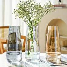 1pc Elegant Solid Color Glass Vase With Tray, Suitable For Home And Office Decor - Multifunctional Cylindrical Design, Fits Living Room, Bedroom, Study - Perfect For Fresh Flower And Floral Arrangements Home Decor Room Decor Flower Vase