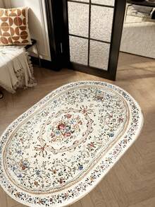 1pc Luxury European Style Oval Rug - Soft, Plush Floral Pattern, Gold Trim, Decorative Carpet, Bedroom Decor, Small Rug, Carpet, Home Decor, Living Room Rug, Living Room Small Rug, Bedroom Rug, Living Room Home Decor, Outdoor Rug, Washable Rug - Multicolor - View 4
