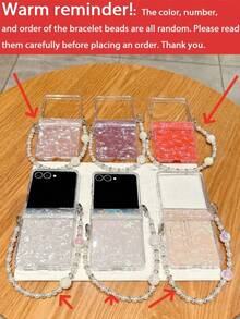 Luxury Laser Aurora Shell Pattern Bracelet Chain Pink Phone Case Compatible With Samsung Galaxy Z Flip 7 6 5 4 3 5G Cute Colorful Camera Protection Shockproof Cover - 粉色 - 查看 5