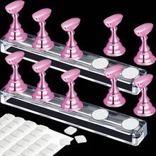 2PCS Magnetic Nail Stand Set|Press On Nail Display Holder With 96PCS Reusable Adhesive Putty (Metal Pink) - 粉色 - 查看 1