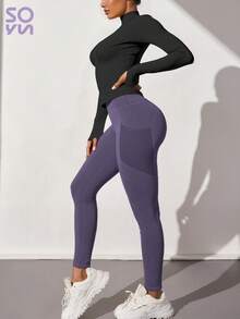 Soyun 女士秋冬三件套瑜伽服网眼侧袋修身高弹力运动休闲日常健身房 - 彩色 - 查看 3