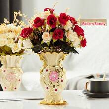 Vază decorativă din ceramică, Vază la modă și vintage (ceramică lucrată manual, placată cu pietre), Decor pentru casă/Evenimente de sărbători/Vază decorativă, Ornament pentru sufragerie/Dormitor/Sufragerie/Vază pentru ceremonie de nuntă, Flori uscate/Flori nemuritoare/Vază cu aranjament floral, Artizanat