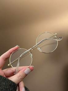 1pc Unisex Vintage Round Metal Full Frame Gold Thin Rim Decorative Non-Prescription Glasses, Prevent Visual Fatigue, For Computer, TV, Gaming And Phone Use, Transparent Lens Eye Protection Fashion Glasses - Clear - View 3