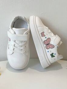 1 Paar Lässig & modische Skaterschuhe für Kinder, Schulanfang, aus PU-Leder Patchwork Obermaterial, weich & bequem, leicht, mit niedlichem Schmetterlingsdruck verziert, praktischer Klettverschluss, geeignet für Innen, Außen, Spiel, Festivals und andere Anlässe