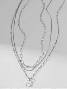 1 pieza Collar con colgante geométrico multicapa de circonita cúbica de moda, regalo de joyería personalizado para mujeres, adecuado para uso diario y aniversarios