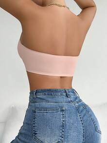 Sexy Strapless Bra | Front Closure, Non-Slip Band - Wirefree & Comfortable With Ruffle Trim & Light Lining (1 Pack) - Pink - View 2