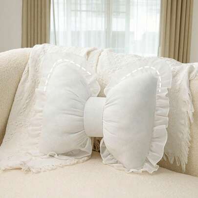 1个蝴蝶结造型装饰枕，粉色蕾丝蝴蝶结靠垫，可爱蝴蝶结设计沙发抱枕，适合日常、万圣节、圣诞节装饰