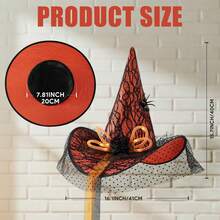 Witch Hat For Women Costume, Witch Hats With Lights Halloween Adult And Teens Women's Large Witches Hat Costume Accessories For Party Cosplay Sorcerer Cap For Festival Party Masquerade For Halloween Party Decorations - 橙色(飄帶) - 查看 4