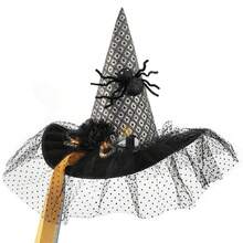 Witch Hat For Women Costume, Witch Hats With Lights Halloween Adult And Teens Women's Large Witches Hat Costume Accessories For Party Cosplay Sorcerer Cap For Festival Party Masquerade For Halloween Party Decorations - 黑色(黑橙飄帶) - 查看 1