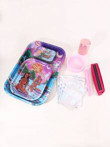 13pcs,Smoking Set, Including 2 Sizes Of Metal Rolling Trays, Pink Cigarette Holders, Pink Silicone Ashtrays, Boxes, Pink Metal Cans, Pink Tapered Tubes, 6-Piece Storage Bags, Art Design, Entry-Level Set, Fun Gifts, Holiday Gifts