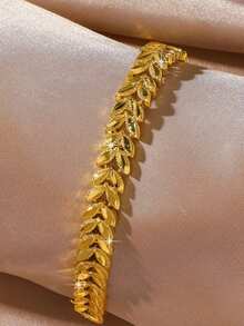 1 pièce Bracelet feuille doré élégant et polyvalent de Dubaï, convient pour le port quotidien des femmes - Or jaune - Voir 4