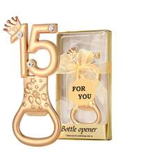 Set da 24 pezzi, include 15 apribottiglie, adatto come regalo per il 15° compleanno, bomboniera per festa di compleanno, regalo di anniversario, ricordo di matrimonio e regalo per gli ospiti, regalo di San Valentino, forniture per cucina e bar, bomboniera. - Dorato - Visualizzare 8