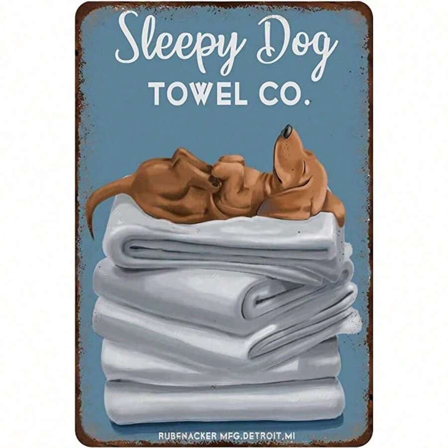 Metal Tin Sign Dachshund Bath Towel Tin Sign Vintage Art Wall Decor Sign Home Kitchen Bar Patio Cave Funny Decor - 20*30公分(8*12吋) - 查看 1