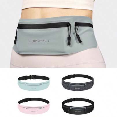 男女通用跑步腰包 - 轻便反光手机袋，带3个口袋，可调节隐形健身腰包，适合夜间和清晨慢跑、徒步旅行、健身房 - 耐用的男女通用设计，跑步配件，时尚运动外观，安全拉链闭合