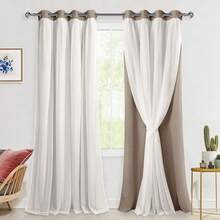 Hiasan 2 Panels Camel Blackout Curtains With White Sheer Overlay, Double Layer Mix & Match Thermal Insulated Room Darkening Curtains With Tiebacks For Bedroom And Living Room Decoration - 駝色 - 查看 9