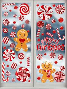 New 9 Sheets Christmas Window Clings Gingerbread Man Candy Window Decals Oil Painting Christmas Red Candy Stickers For Xmas Home Office Decor Winter Glass Window Decoration,ChristmasChristmas Window Clings Xmas House Town Style Window Decals Double-Sided Winter Snowflake Window Decor