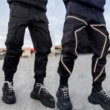 Men's Punk Rock Street Harem Pants, Reflective Technical Hip Hop Jogger Sport Pants-20256688