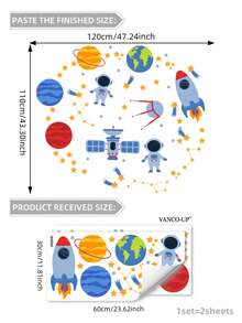 Planet Print Kids Wall Sticker, Cartoon Self Adhesive Wall Art Decal For Home Decor, Stickers, Wall Decal, Vinyl Decal For Home Decorations, Spring Decoration Items Refresh Your Home, Festival Decoration Stickers Gifts Birthday Graduation - Multicolor - View 15