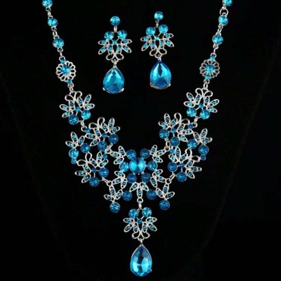 1 pieza Collar y 1 pieza de Aretes Conjunto de Joyería Elegante Retro de Lujo con Gota de Agua