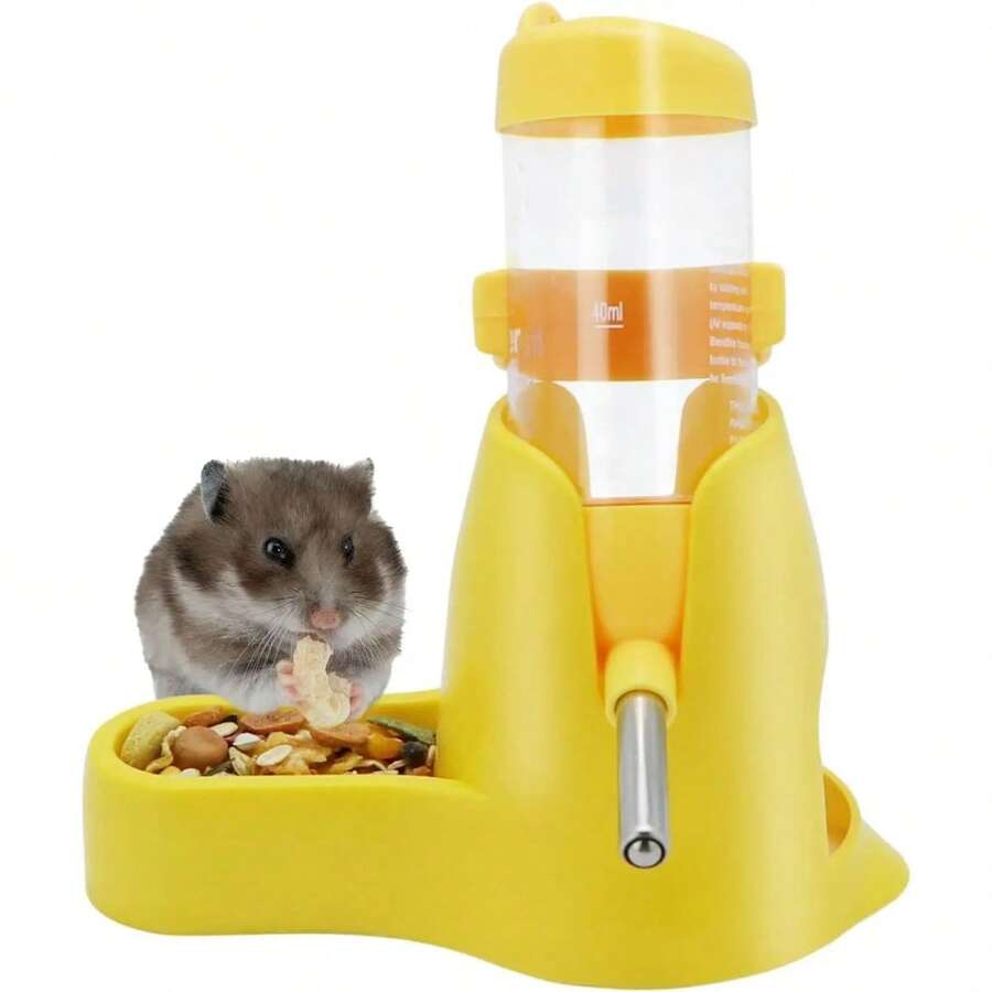 3 In 1 Hamster Hanging Water Bottle 80ml Pet Auto Dispenser With Base For Dwarf Hamster Mouse Rat Hedgehog - Màu vàng - Xem 1