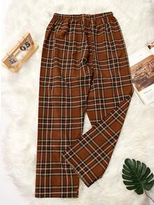 男士休闲弹力腰格子裤，春秋季 - 銅色 - 查看 2