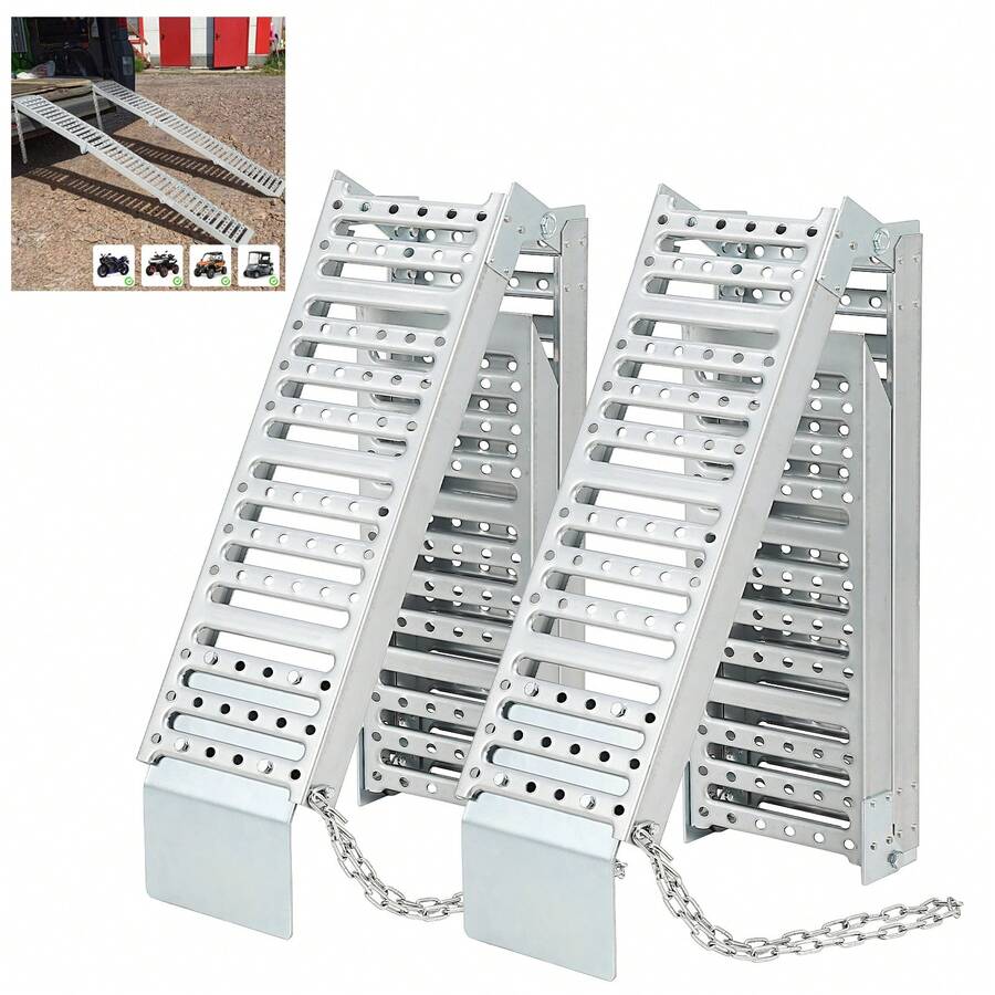 6FT Tri-Fold Steel Loading Ramps (2-Pack) - 1000LB Capacity Heavy Duty Folding ATV/Motorcycle Ramps For Trucks & Trailers, 9" Anti-Slip Surface, Easy Assembly, Silver - Plateado - Ver 1
