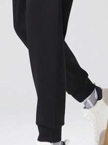 CAMEL CROWN 男士休闲裤秋冬新款纯棉针织运动裤修身袖口百搭运动裤 - 黑色 - 查看 3