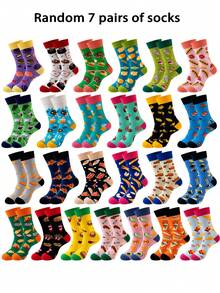 1/5/7/10 双趣味食物袜子礼品套装，男女适用，甜甜圈/披萨/炸薯条，彩色中筒袜，适合节日礼物 - 彩色 - 查看 10