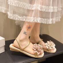 Sandales plates bohèmes en PVC et synthétique avec appliqués, convenant pour la plage et l'extérieur, à double port, pour l'été