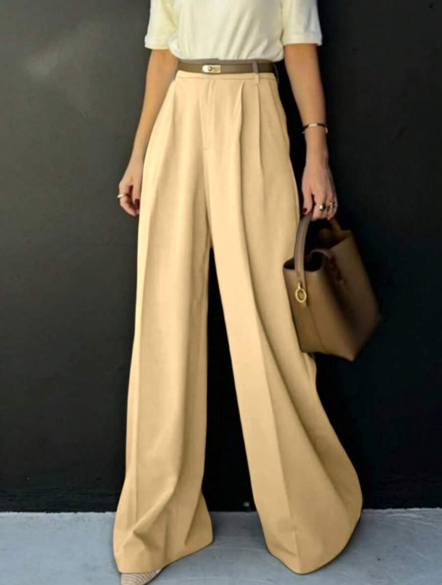 Straight-Leg, Wide-Leg Suit Pants. Floor Length - 卡其色 - 查看 1