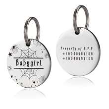1pc Personalized Halloween Pet Ear-Shaped ID Tag - Customizable Round Halloween Pattern And Number Engraved Dog Cat Collar Tag - Multicolor - View 18
