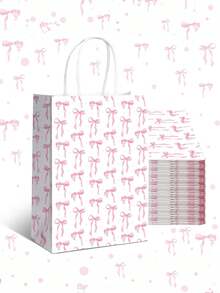 2/5/8 件粉色蝴蝶结纸质礼品袋、生日圣诞派对礼品袋手提袋、情人节礼品手提袋、婚礼派对用品