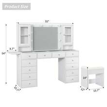 FUSOU Dressing Table With Mirror & LED Lights, Vanity Desk With 12 Drawers, 2 Cabinets, Fold-Up Panel, Glass Top & Chair, White Makeup Table For Bedroom - White - View 3