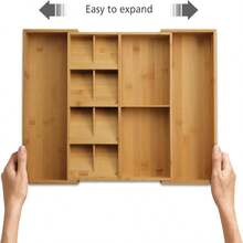 Joseph Joseph DrawerStore Expanding Silverware, Flatware, Utensil &Amp; Gadgets Organizer, Expandable In Drawer Space Saving Tray, Bamboo - 顏色A - 查看 2