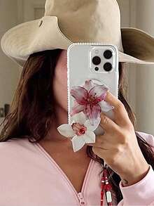 1pc INS Pink Flower Orchid Lily Acrylic Resin Phone Holder, Foldable Portable Air Cushion Phone Stand Compatible With IPhone, Android Phone, Gift For Birthday, Family, Friends Push-Pull Phone Grip Phone Accessories - Multicolor - View 7