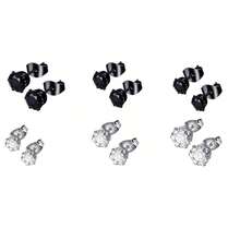 1 Set Men's Stainless Steel Earrings (14pcs/8pcs/1pc), Black And Silver Cubic Zirconia Stud Earrings, Hoop Earrings, Earrings For Men - Multicolor - View 10