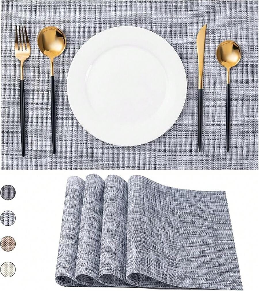 Washable Vinyl Placemats Set Of 4 For Indoor/Outdoor Use - A-gray - View 1